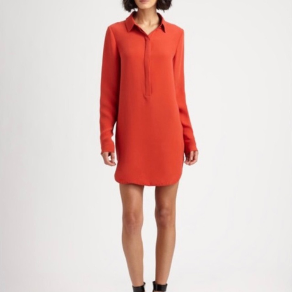 Vince Orange Red Shirt Dress Button Front SZ 4
